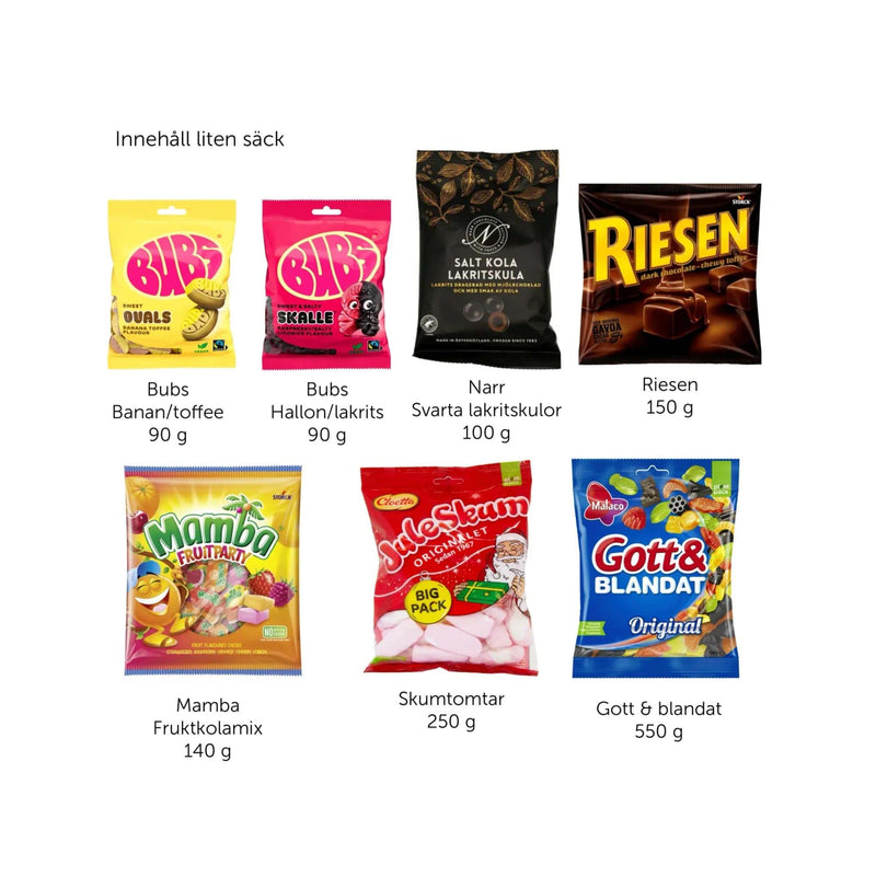 Jutesäck fylld med påsar, 1370g