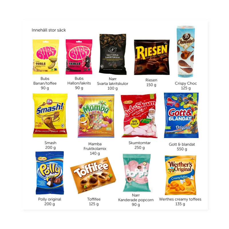 Jutesäck fylld med påsar, 2245g