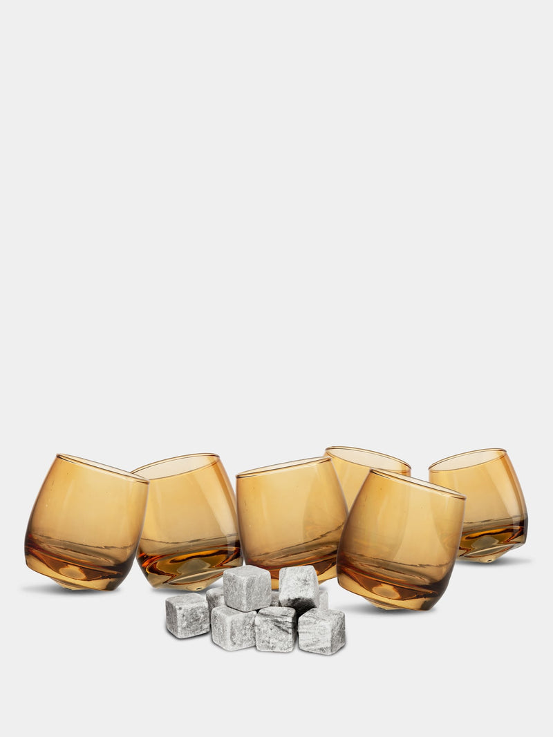 Sagaform glas med whiskystenar – gåvoset – Amber